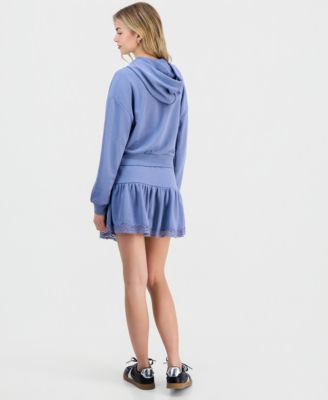 Juniors' Crochet Hoodie & Mini Skirt
