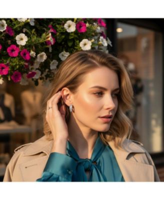 Round Solitaire Cubic Zirconia CZ S-Style Wave Kpop Huggie Hoop Earrings Sterling Silver