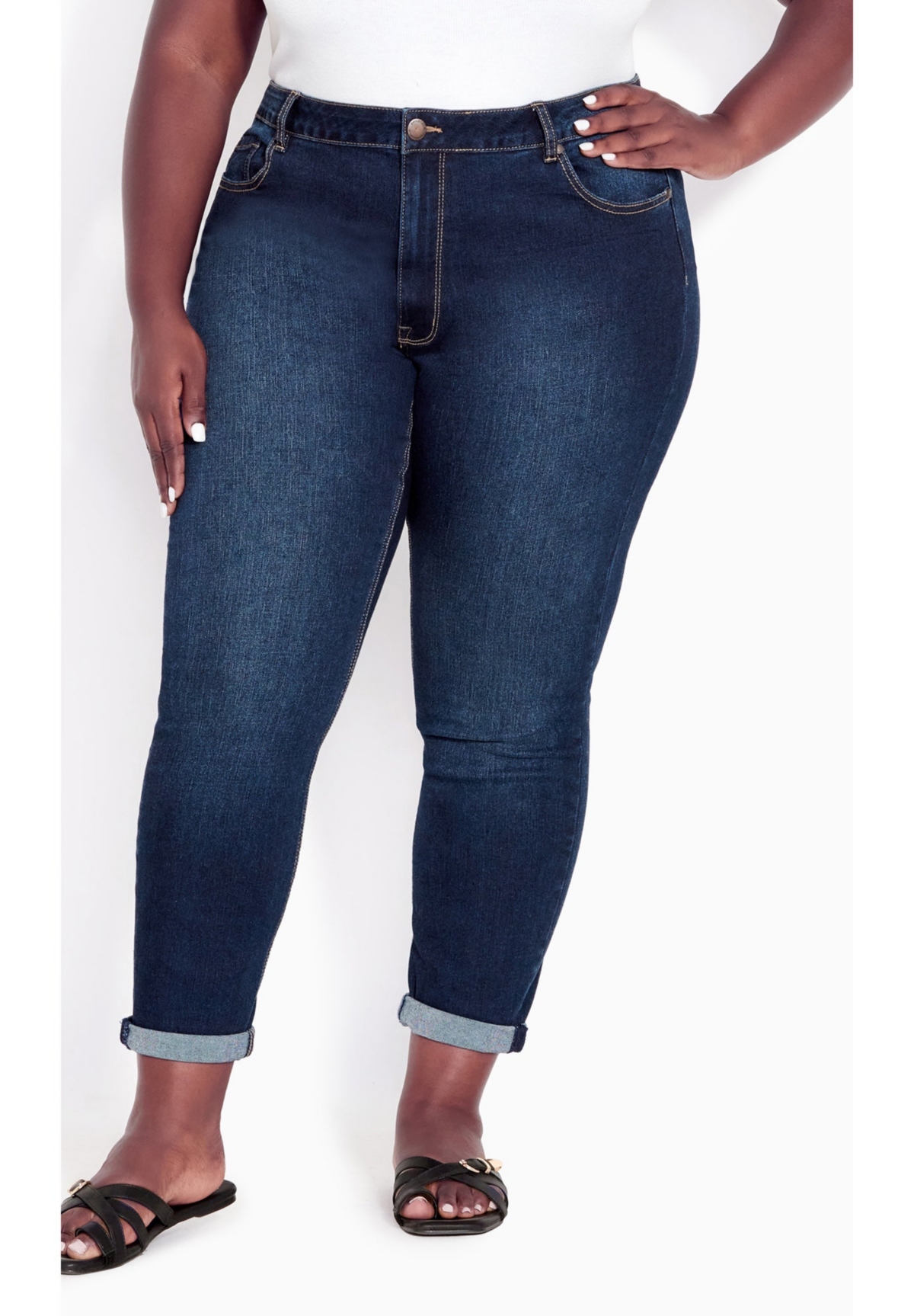 Avenue Women's Plus Tall Denim Girlfriend Stretch Jean