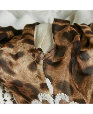 Women's Brown Leopard Print Lace Trim Silk Mini Skirt