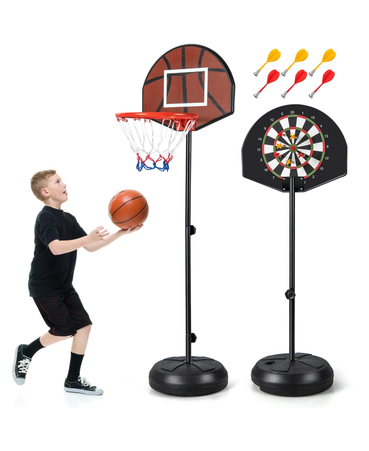 Givimo 2-in-1 Height Adjustable Kids Basketball Hoop with Dart Board
