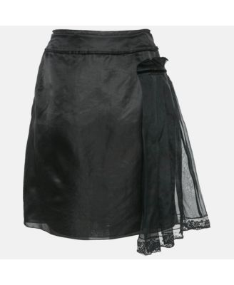 Women's Black Crepe Pleated Mini Skirt