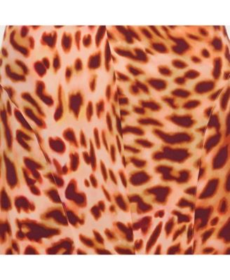 Women's Brown Leopard Print Silk Flared Midi Skirt