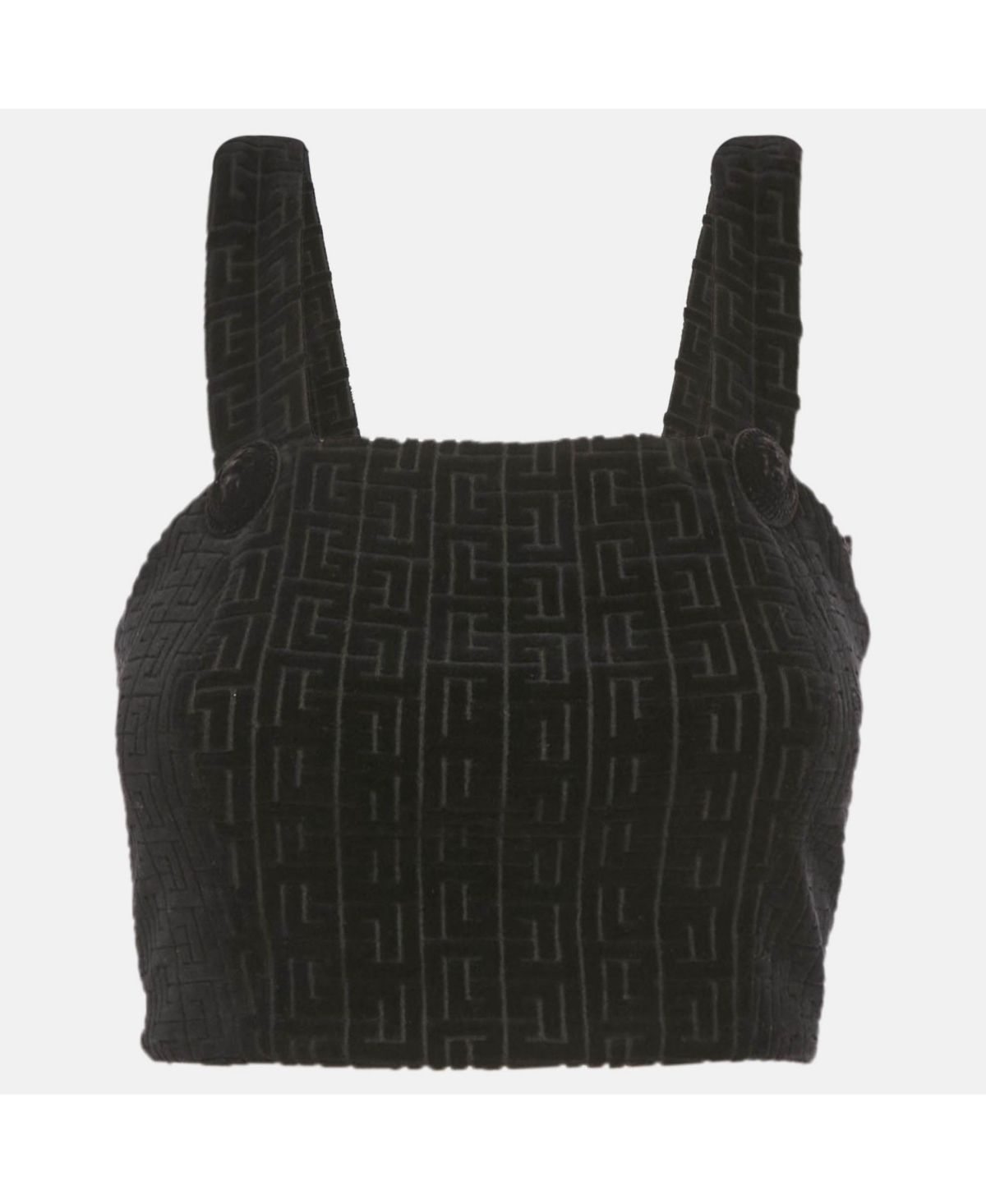 Pre-Owned Balmain Women's Black Patterned Velvet Crop Top