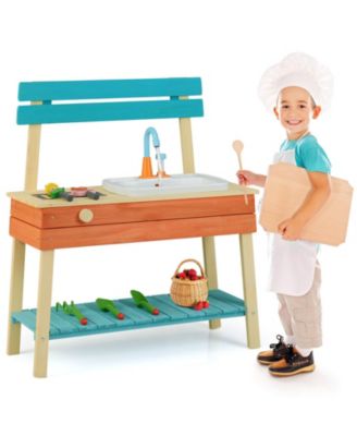 Play Kitchen for Kids Wooden Toy Kitchen Playset with Wood Skewers Grill Rack