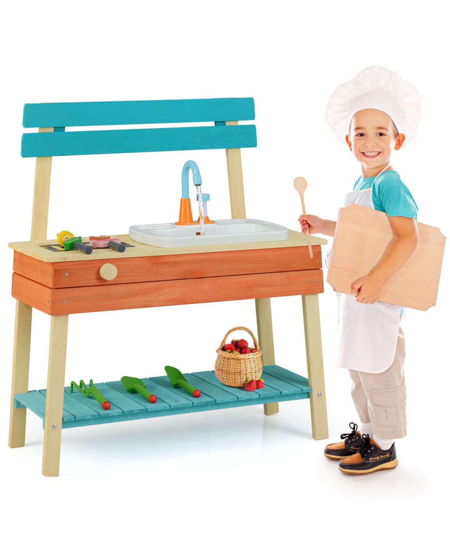 Детская игрушка Costway Water Play Wooden Mud Kitchen, Ages 3-8, цвет: Assorted Pre-Pack — фото 10