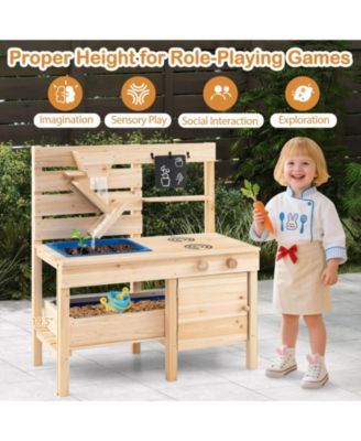 Mud Kitchen with Detachable Sandbox Outdoor Play Pretend Kitchen with Stoves
