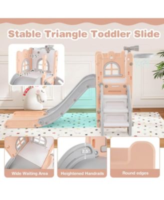 6 in 1 L-shaped Toddle Slide for Toddlers Age 1-3 Baby Slide with Basketball Hoop