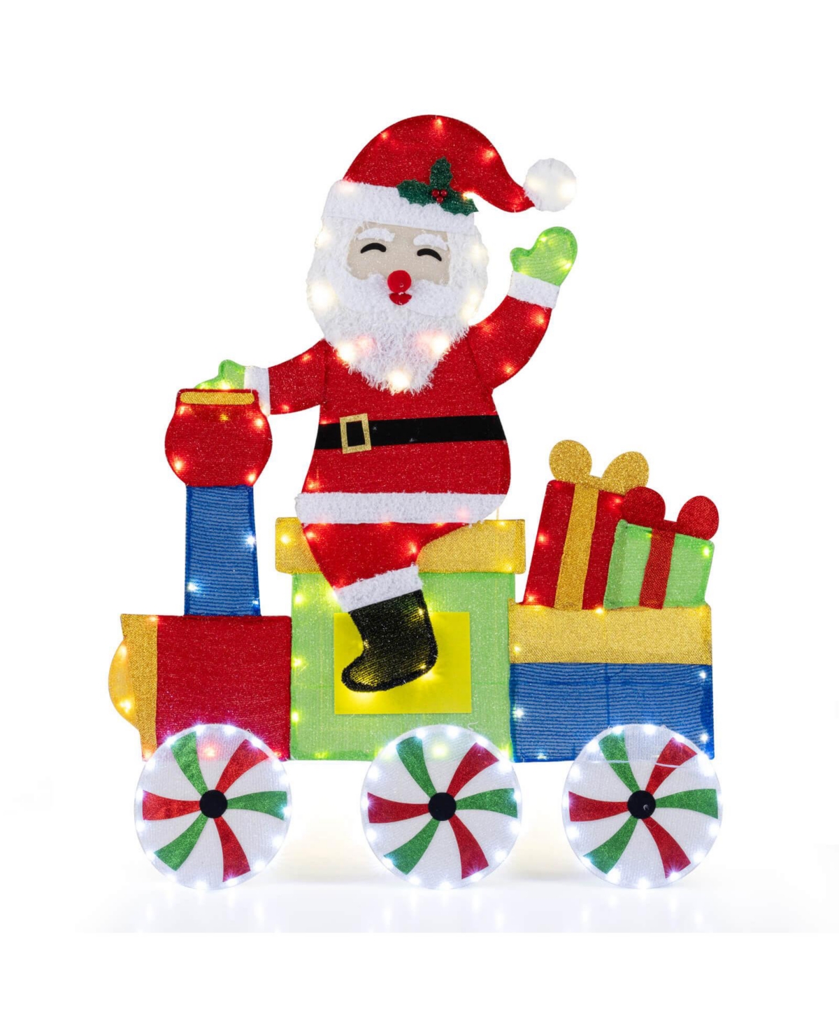 Costway Lighted Santa on Train Christmas Decoration with Led Lights Gift Boxes