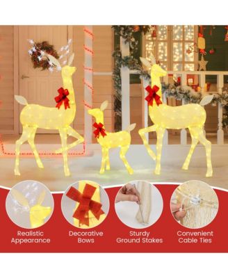 3 PCS Lighted Family Deer Set with LED Lights RGB Flashing Lights 12 Ground Stakes
