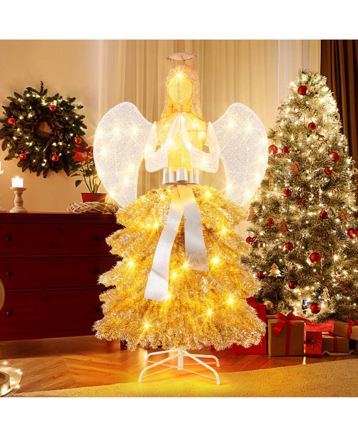 Costway 3 Pcs Lighted Penguin Family with 194 Led Lights Zip Ties & Ground Stakes