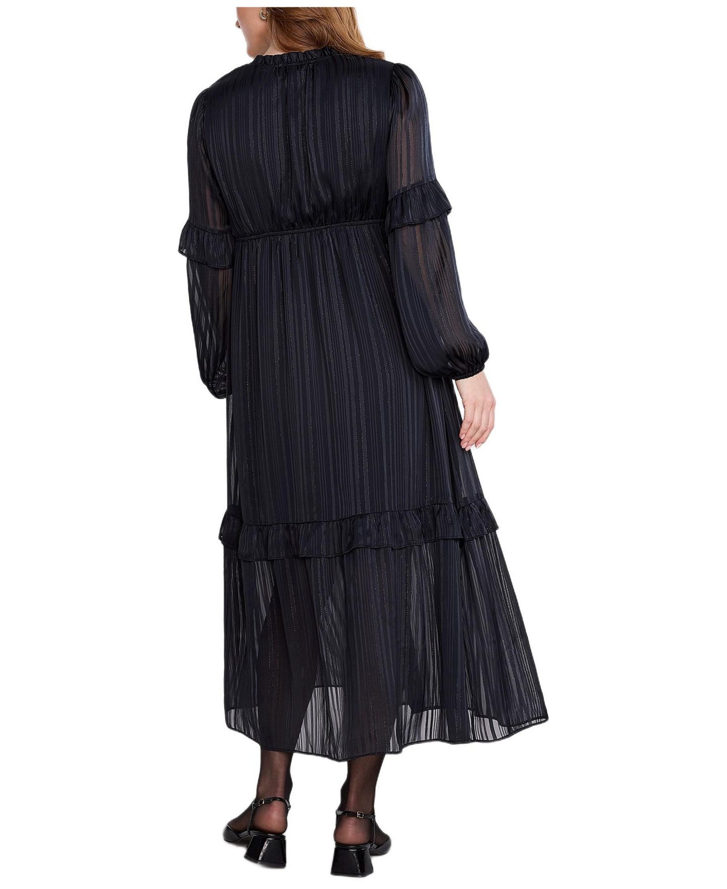 Женское платье Motherhood Maternity Motherhood V-Neck Long Sleeve Tiered Maxi, цвет: Чёрный — фото 2