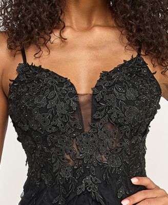 Juniors' Applique Corset Top Ruffled Skirt