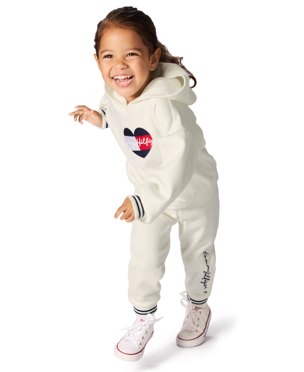 Tommy Hilfiger Girls Toddler 2T-4T 2-Piece Oversized Hoodie and Graphic Joggers Set