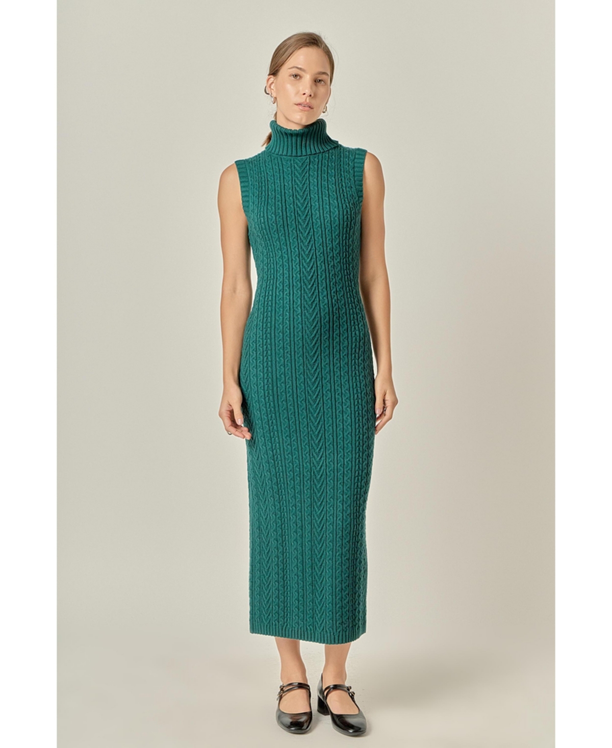 English Factory Women's Cable Knit Mock Neck Midi Dress