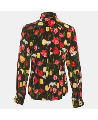 Women's Tulip Print Silk Long Sleeve Shirt