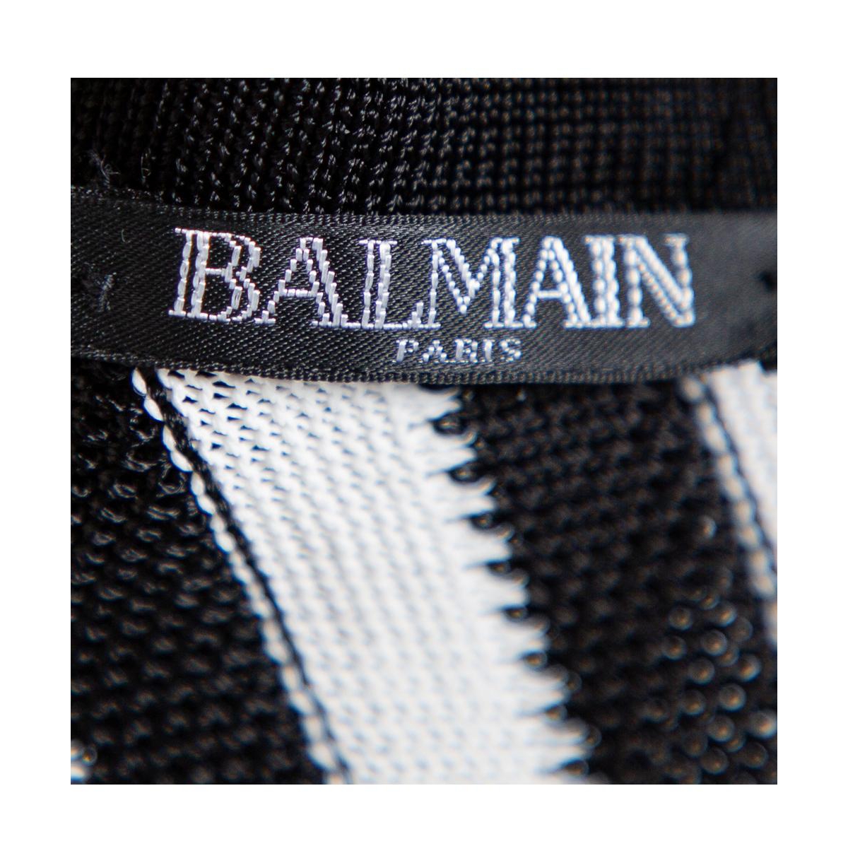 Pre-Owned Balmain Women's Monochrome Striped Knit Faux Wrap Jumpsuit