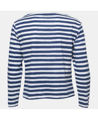 Women's Blue Graphic Stripe Print Cotton Boat Neck T-Shirt