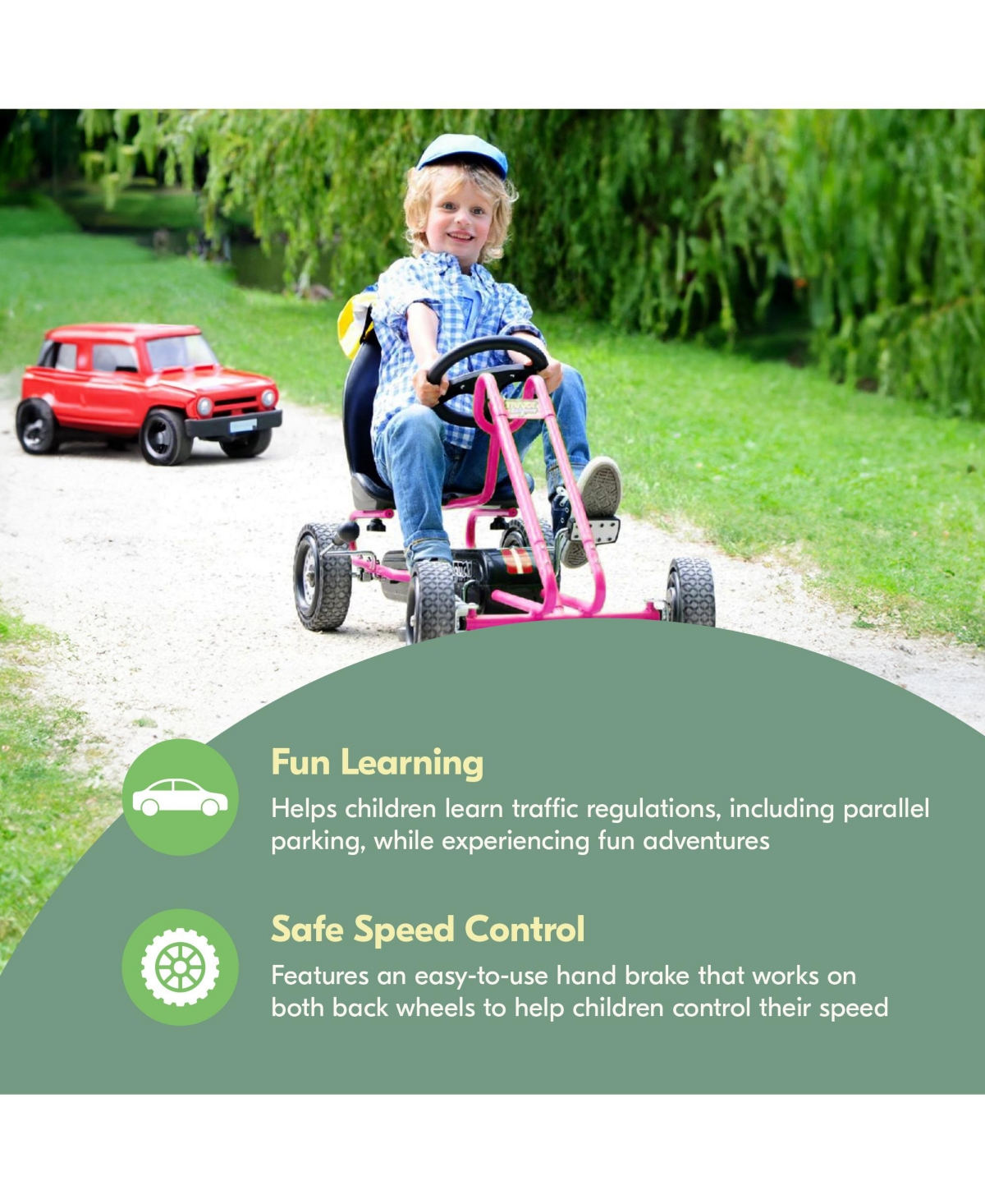 hauck Lightning Ergonomic Pedal Ride On Go Kart Toys for Boys and Girls, Pink