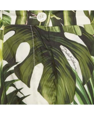 Women's Green Tropical Print Cotton High Trouser