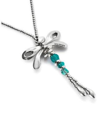 Long Sterling Silver Plated and Green Crystal Dragonfly Necklace