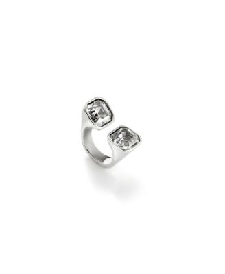 Sterling Silver Plated Metal Alloy Ring with White Faceted Crystal at the Ends