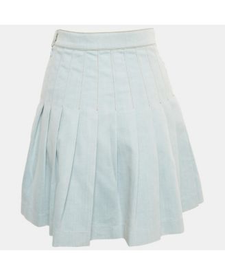 Women's Blue Denim Pleated Mini Skirt