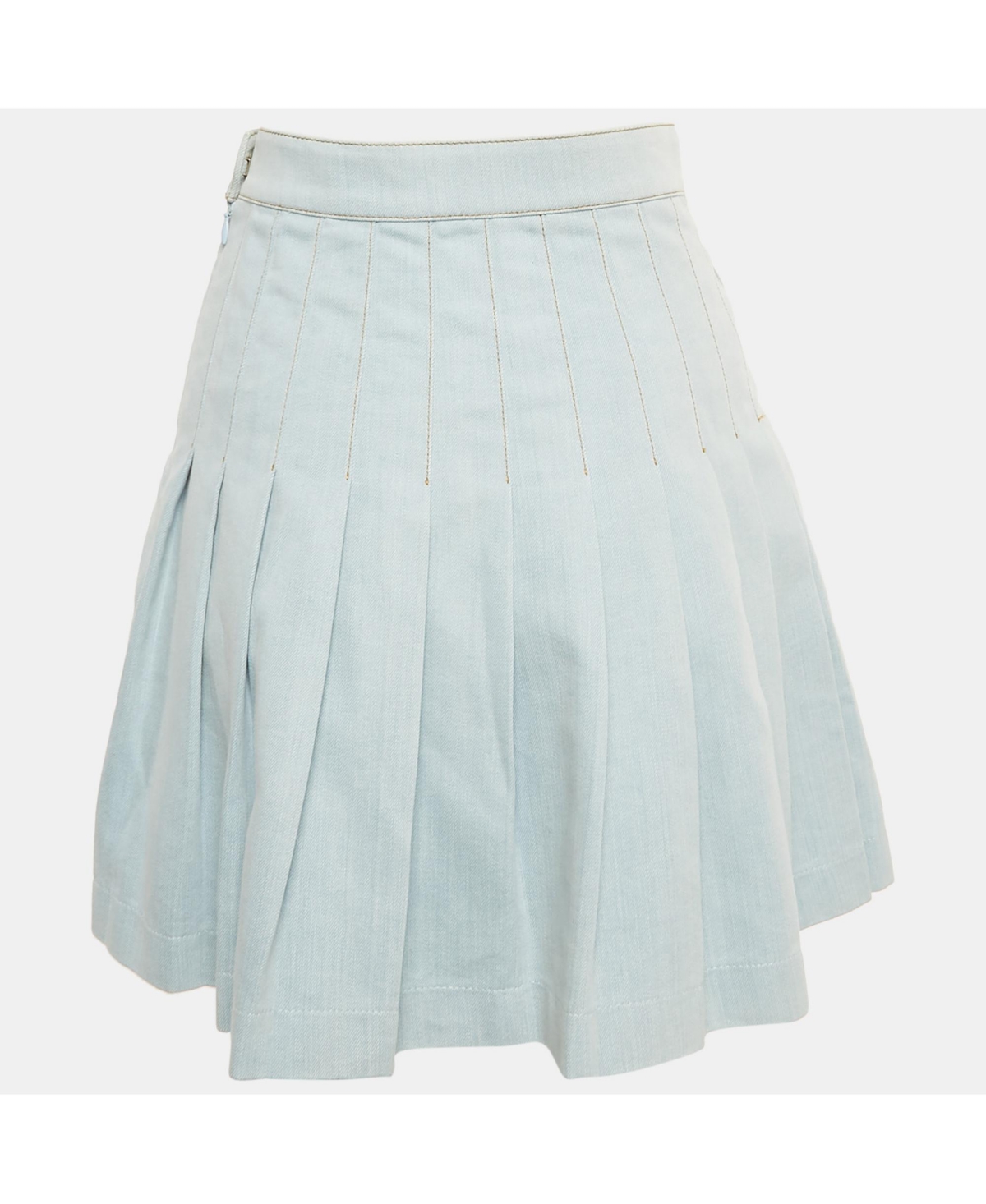 Pre-Owned Balmain Women's Blue Denim Pleated Mini Skirt