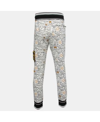 Women's White Printed Cotton Knit Joggers