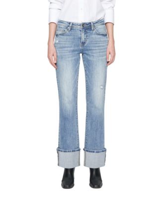 Women's Mid-Rise Straight Cuffed Distressed Jeans