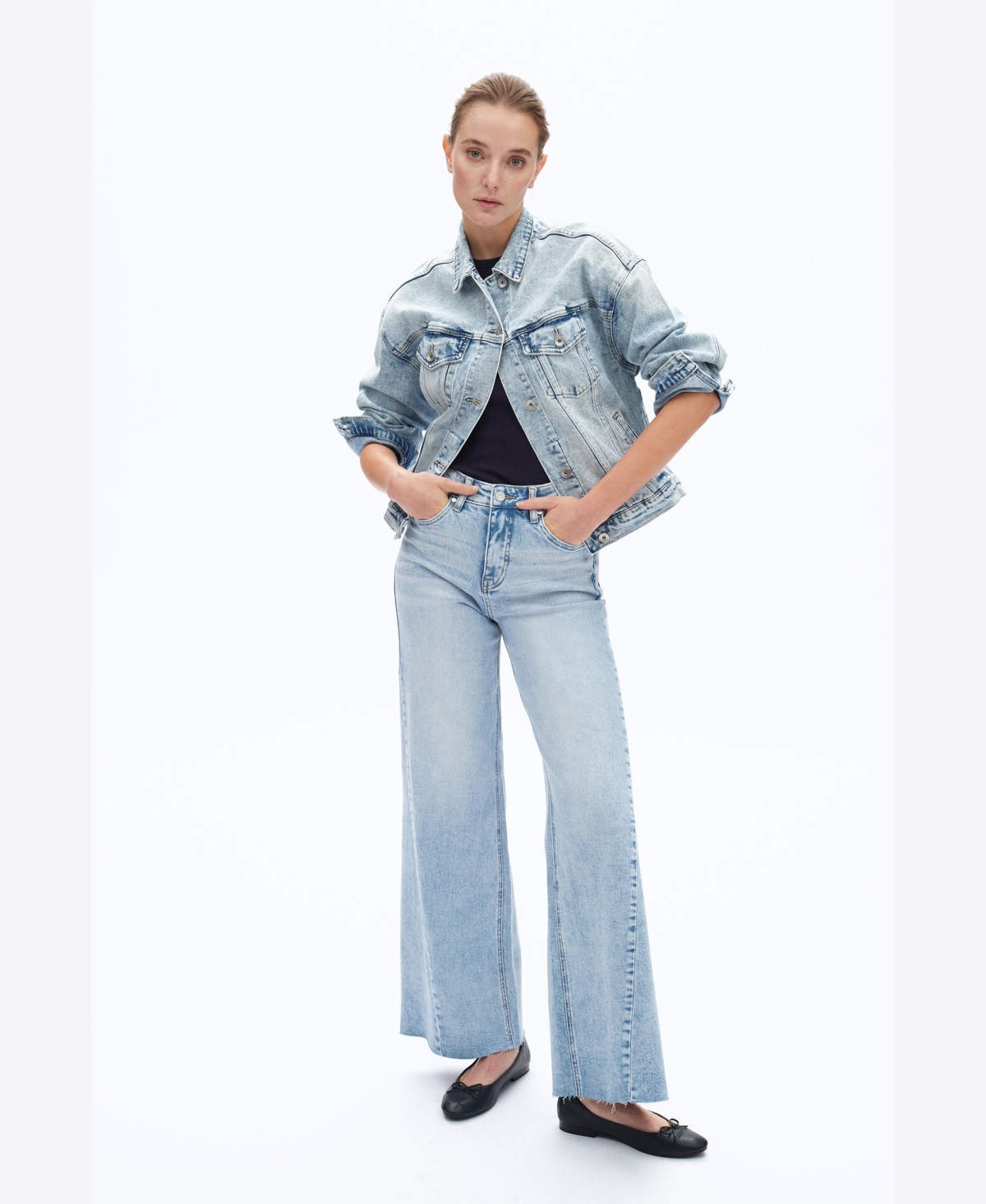 Bayeas Women's High-Rise Faded Wash Wide-Leg Jeans