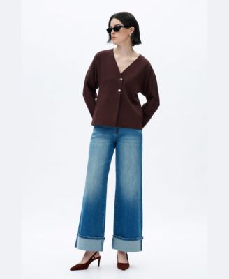 Women's Mid-Rise Floor-Length Wide-Leg Regular-Fit Jeans