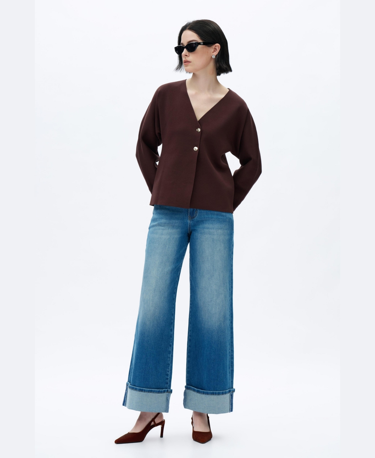 Bayeas Women's Mid-Rise Floor-Length Wide-Leg Regular-Fit Jeans