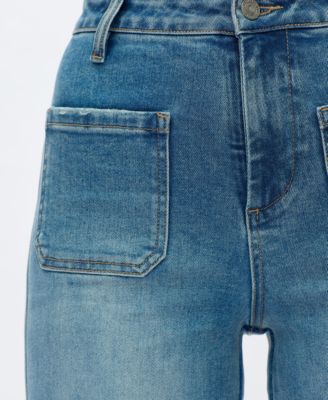 Women's High-Rise Wide-Leg Vintage-Wash Front-Pocket Jeans