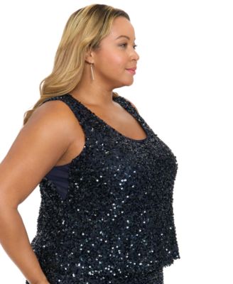 Plus Size Sleeveless Scoop Neck Sequin Top