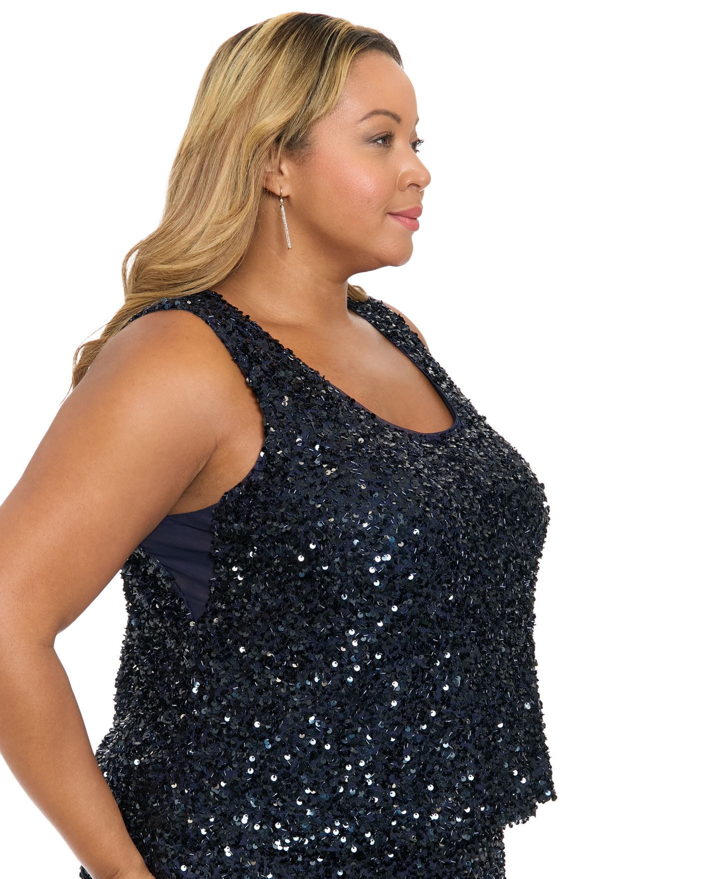 Женский топ Muse Plus Size Sleeveless Scoop Neck Sequin, цвет: Тёмно-синий — фото 3