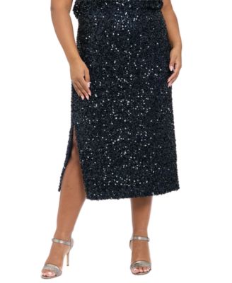 Muse - Plus Size Side Slit Sequin Detail Midi Skirt