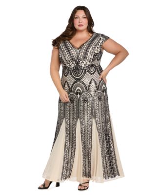 Plus Size V-Neck Sequin Design Long Dress