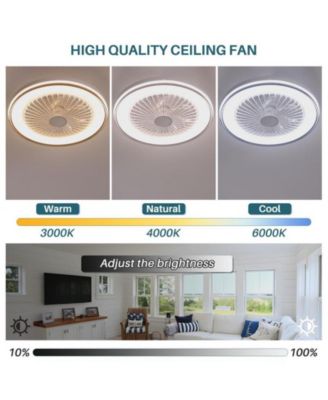 19-inch Modern White 7-Blade Ceiling Fan with Dimmable Color Changing LED and Remote Control