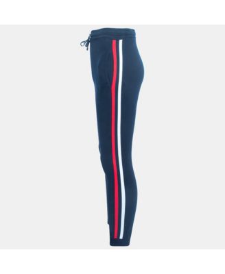 Men's Navy Blue Cotton Side Stripe Detail Drawstring Yoga Pants