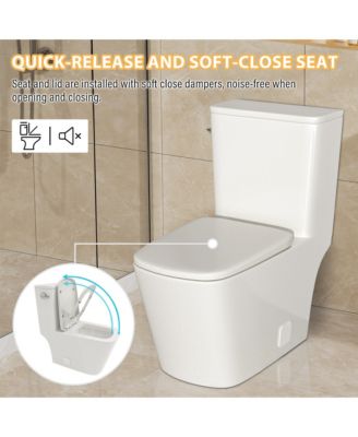 One Piece Modern Elongated Bathroom Fixture,Siphonic Jet,Comfort Chair Height,Soft-Close Seat,Glazed Surface