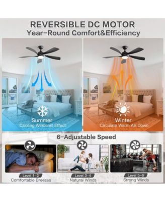 52-inch Modern Smart Standard Black 5-Blade Ceiling Fan with Remote Control and LED Light