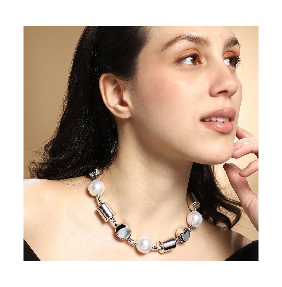 Women's The Spherical-Block Collar Necklace - Chrome Silver
