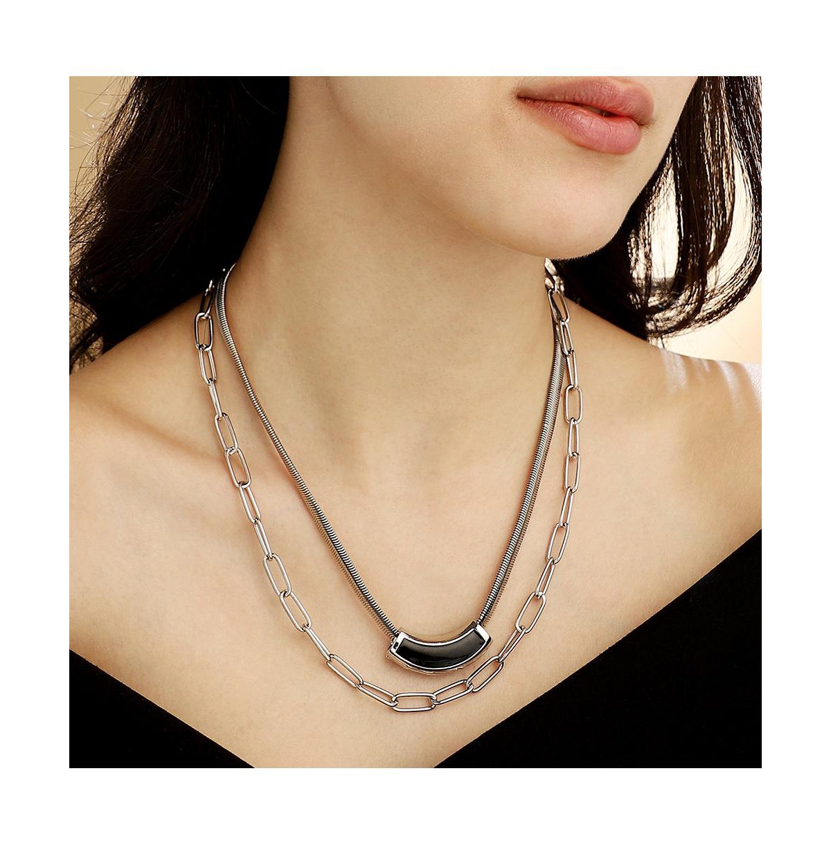 Sohi Women's The Sylvan-Snakechain Multi-Layer Necklace - Chrome Silver