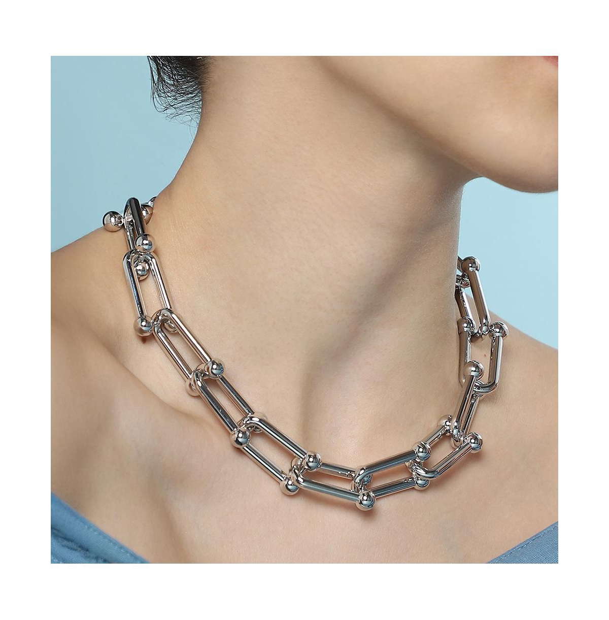 Sohi Women's The Chunky Clip-Link Chain Necklace - Chrome Silver
