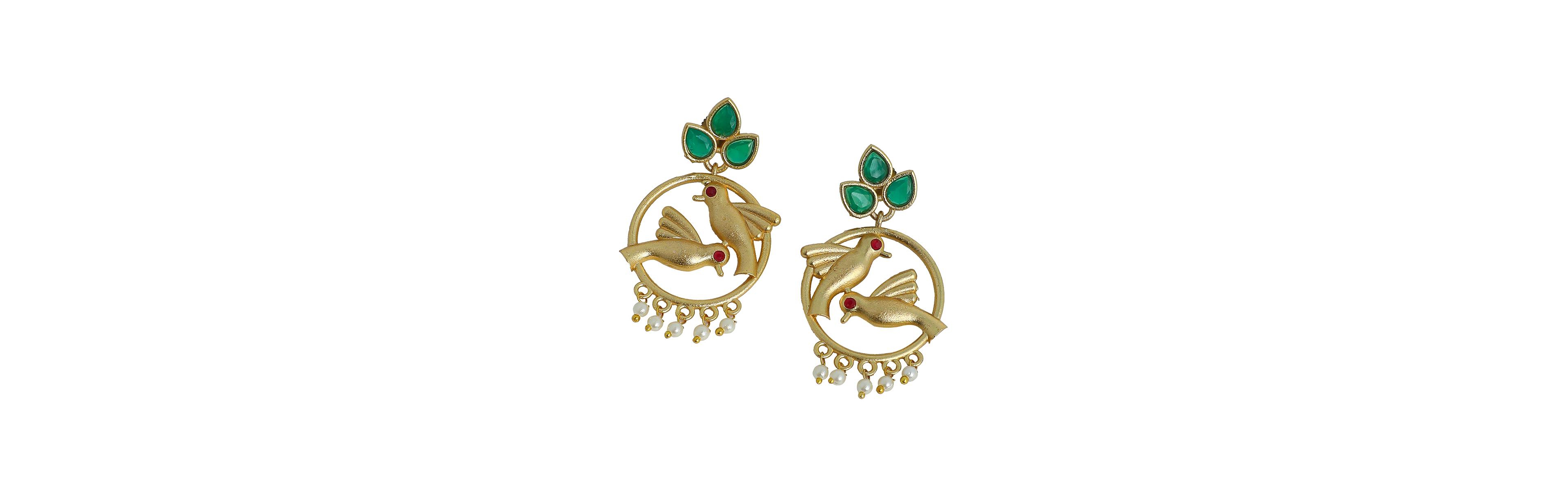 Sohi Antique Gold Halo Bird Drop Earrings