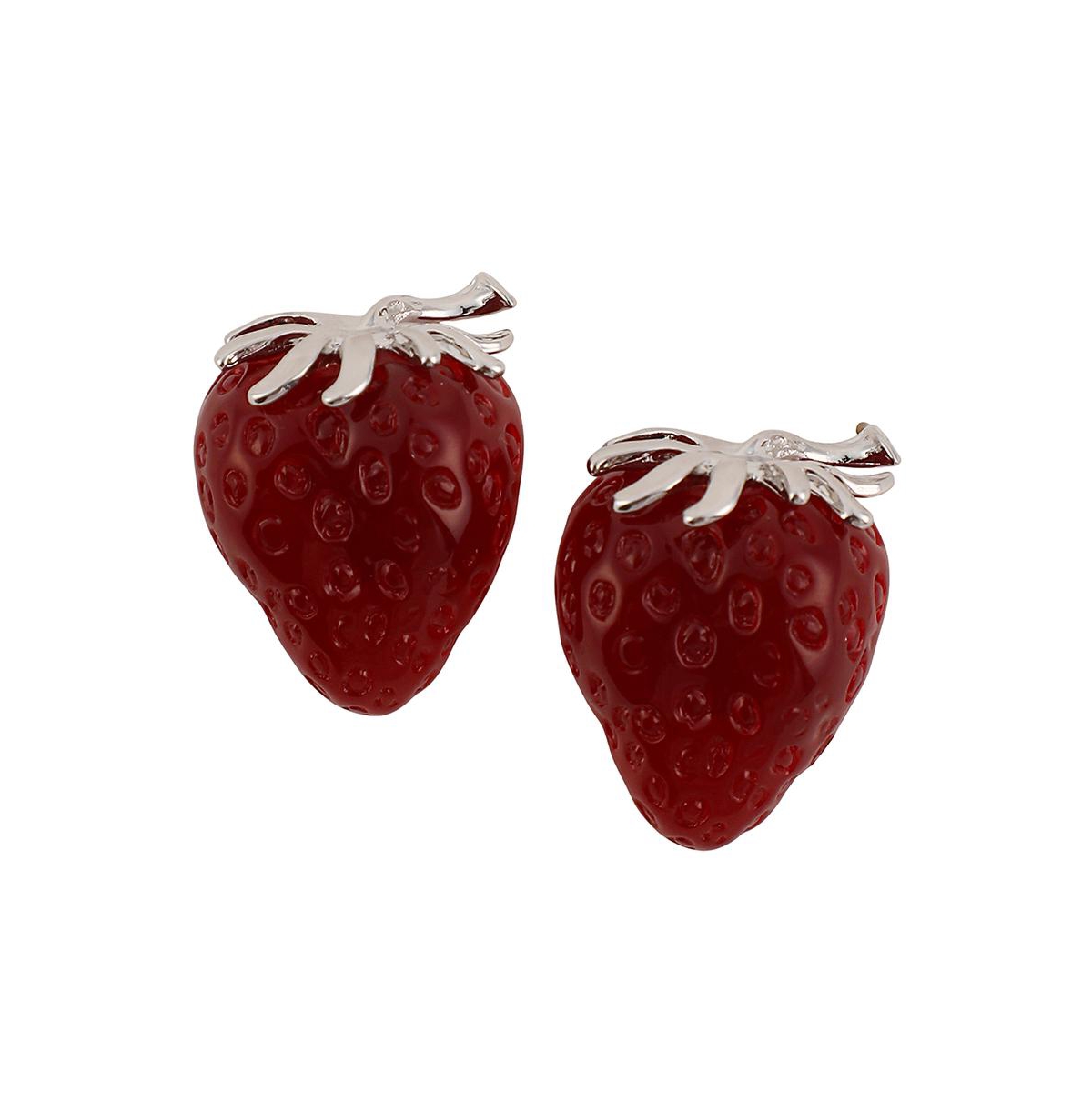 Women's The Strawberry Stud Earrings - Berry Red & Metallic Silver