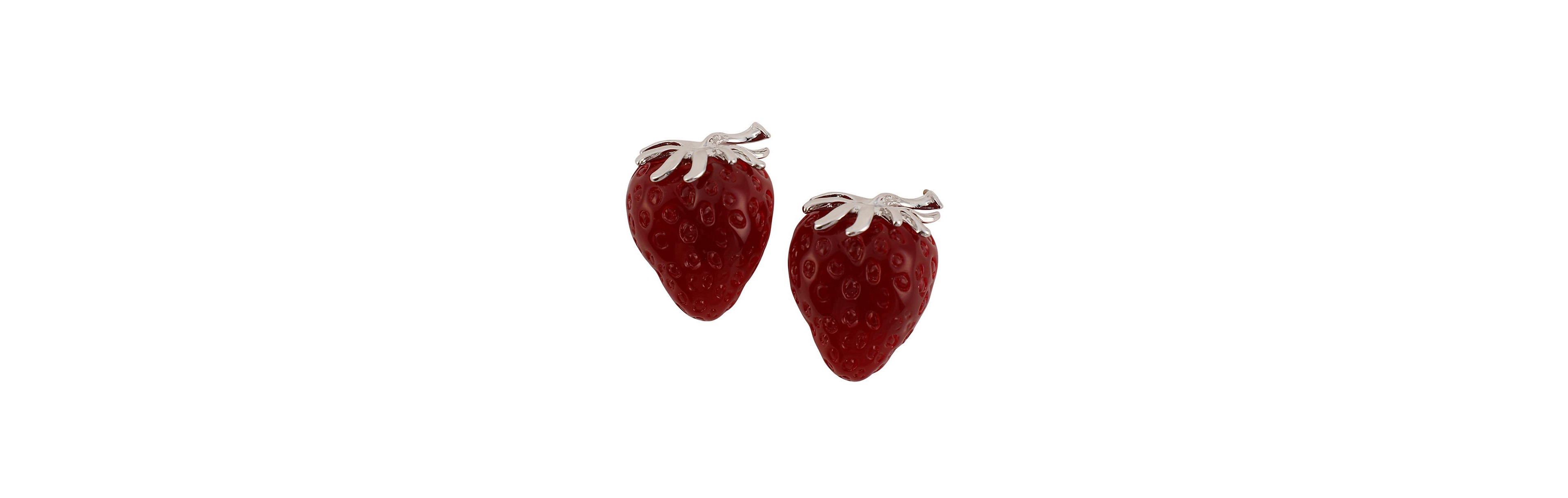 Sohi Berry Red & Metallic Silver Strawberry Stud Earrings