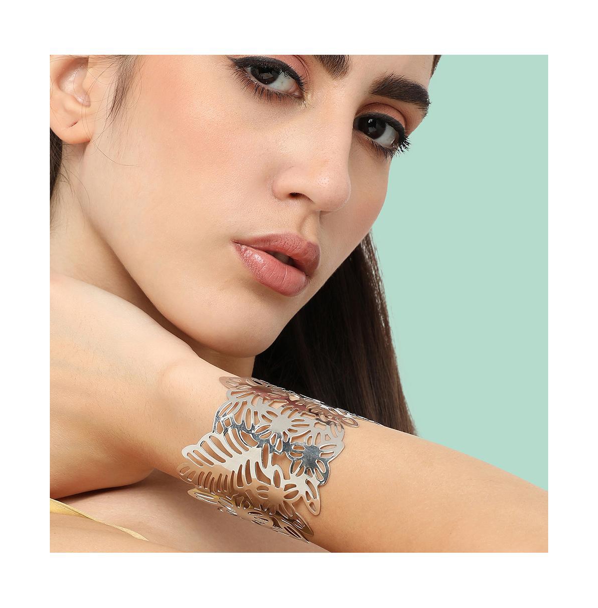 Sohi Women's Gold Floral Filigree Cuff Bracelet