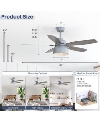 52-inch Grain Farmhouse Gray Wood 5-blade Ceiling Fan with Light Kit and Remote Control